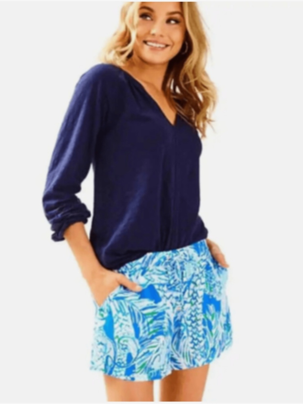 Lilly Pulitzer XS Blue Green Tropical Print Pull On Shorts Resort Beach Coastal